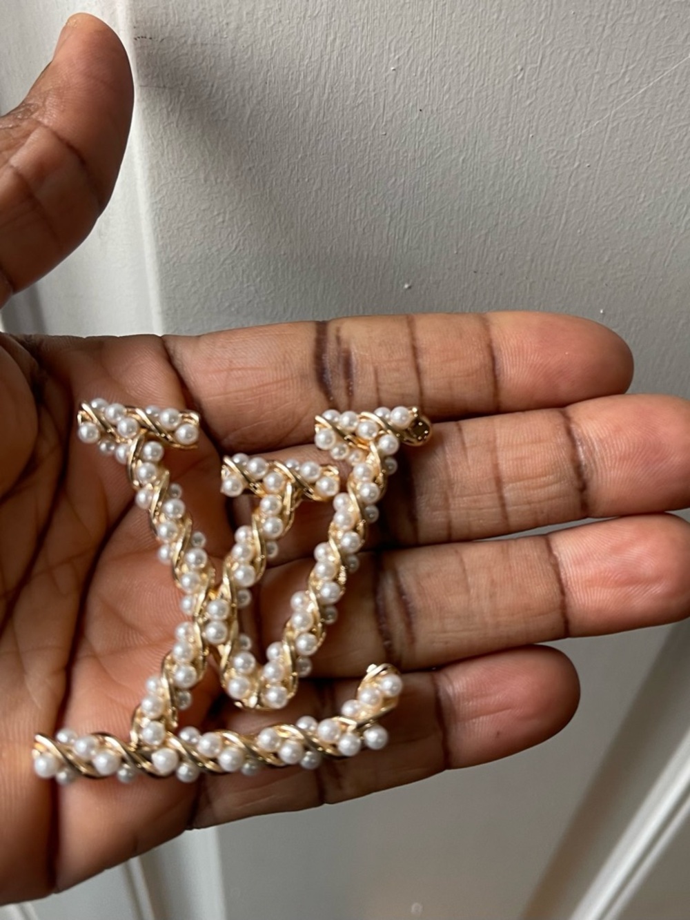 Pearl-Embellished Gold Brooch